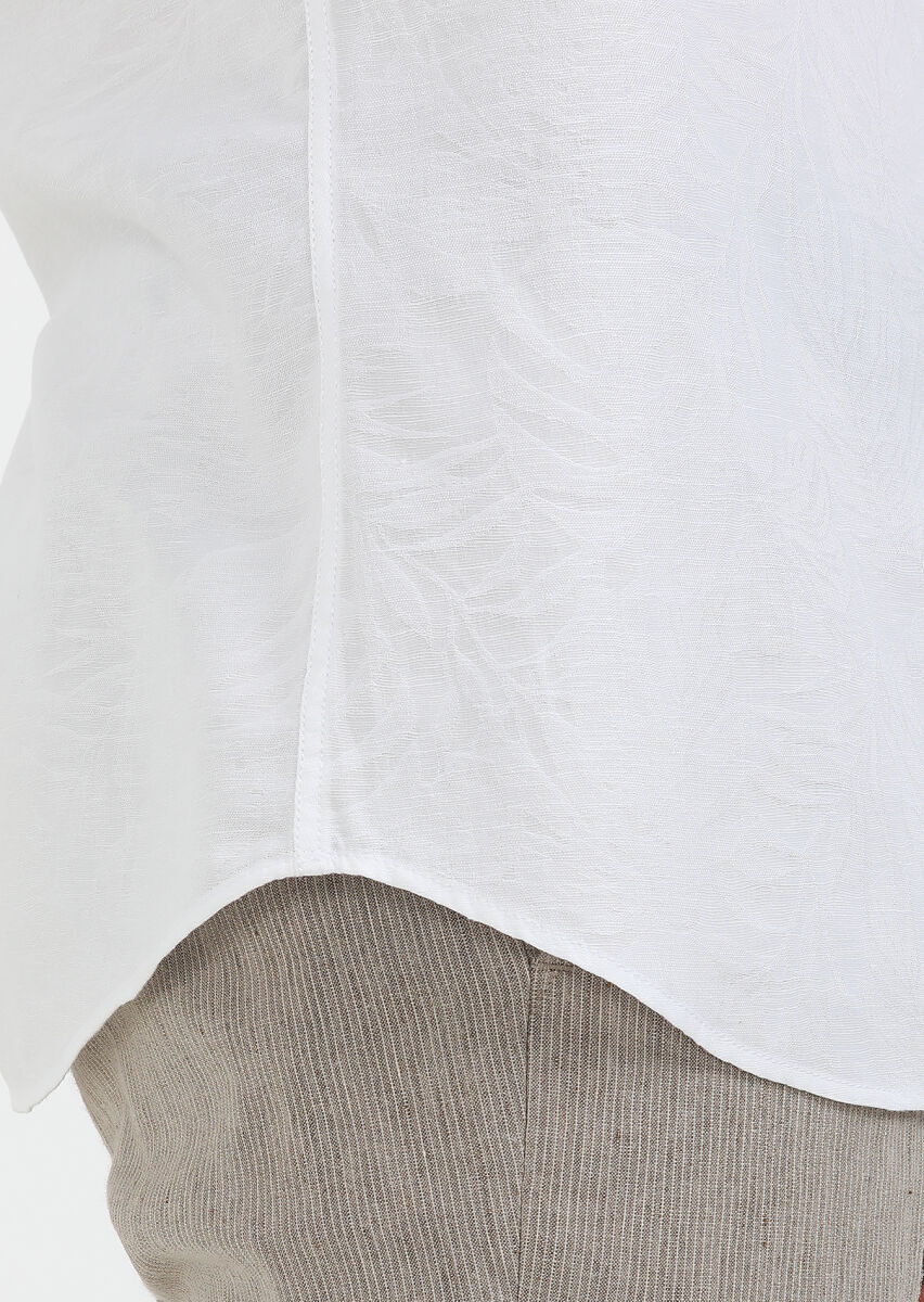 White Patterned Slim Fit Long Weaving Casual Cotton Blended Shirt - 6