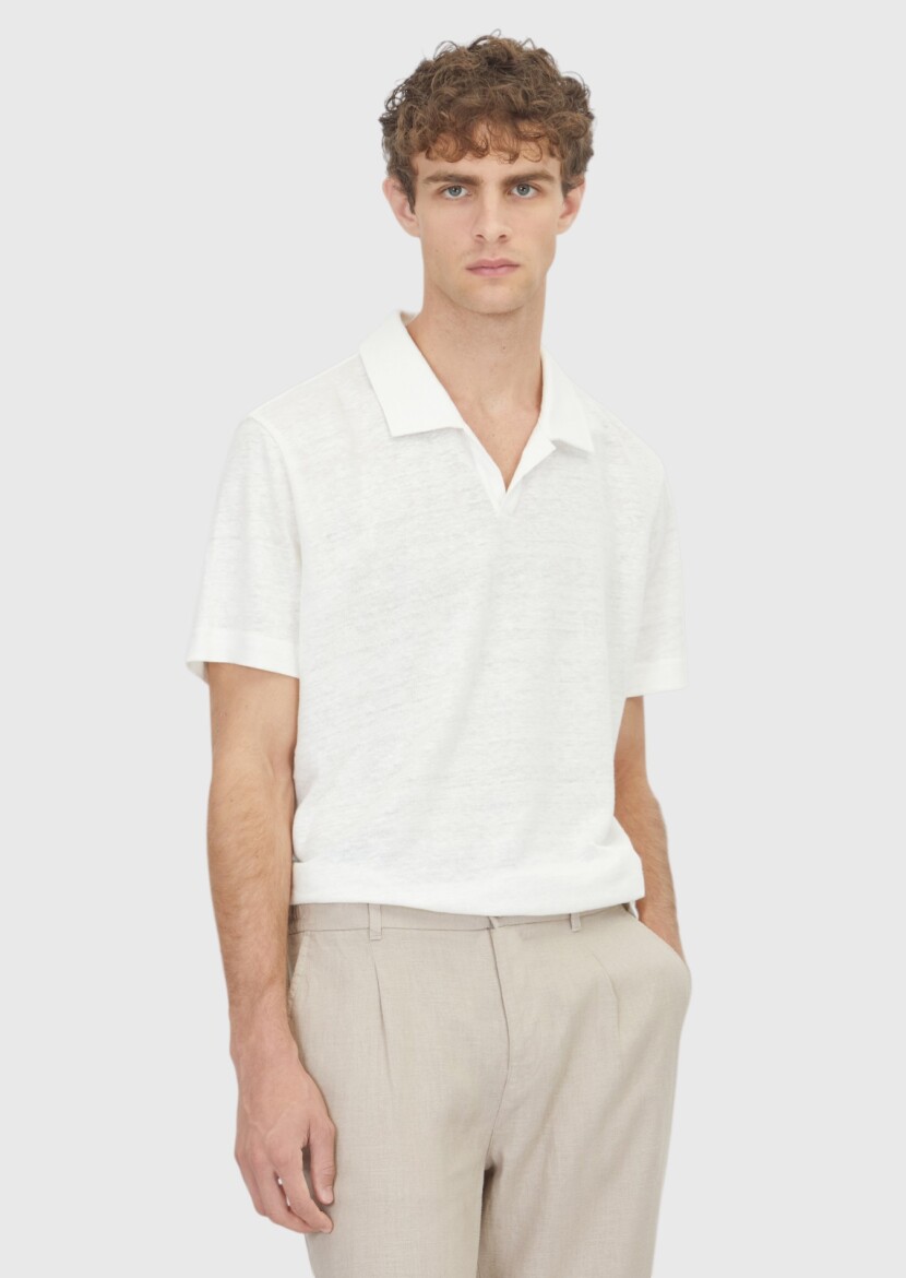 White Plain 100% Linen T-Shirt - 1