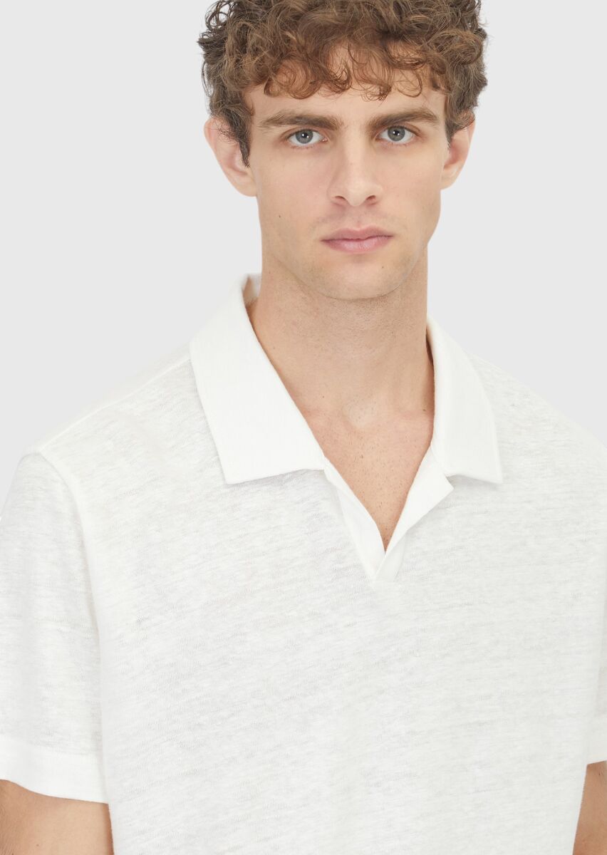 White Plain 100% Linen T-Shirt - 3