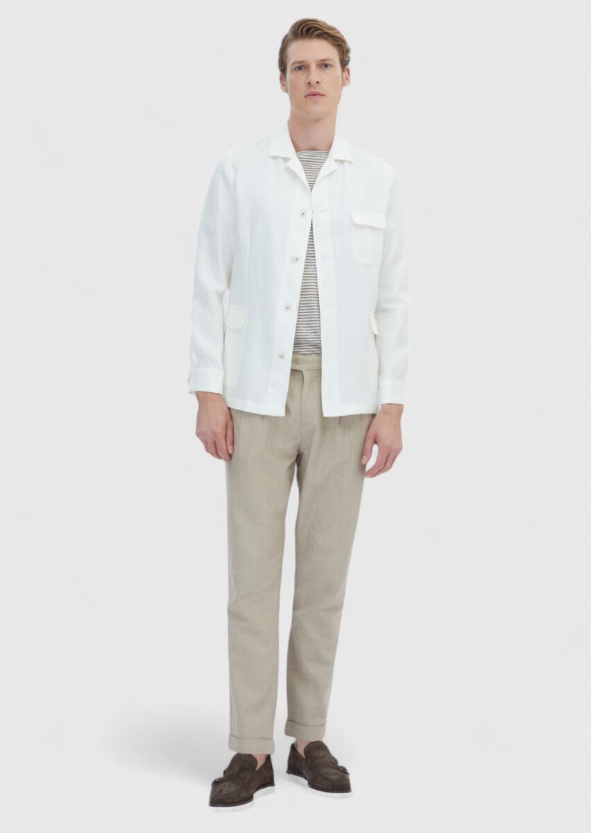 White Plain Casual Fit Cotton Blended Jacket - 2