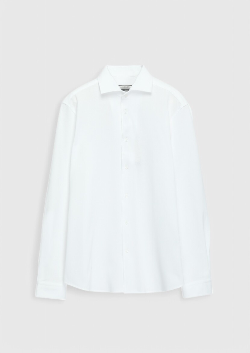 White Plain Casual Fit Long Knitting Casual 100% Cotton Shirt - 5