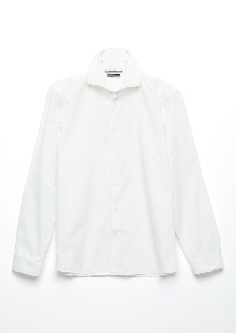 White Plain Casual Fit Long Weaving Casual 100% Cotton Shirt - 7