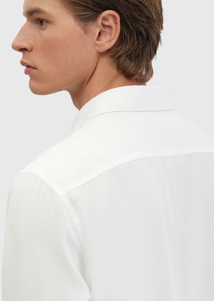 White Plain Casual Fit Long Weaving Casual Shirt - 5