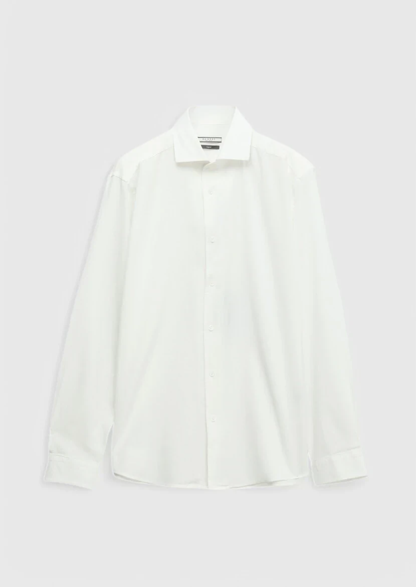 White Plain Casual Fit Weaving Casual 100% Cotton Shirt - 7
