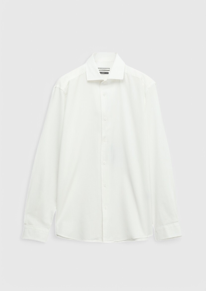 White Plain Casual Fit Weaving Casual 100% Cotton Shirt - 7