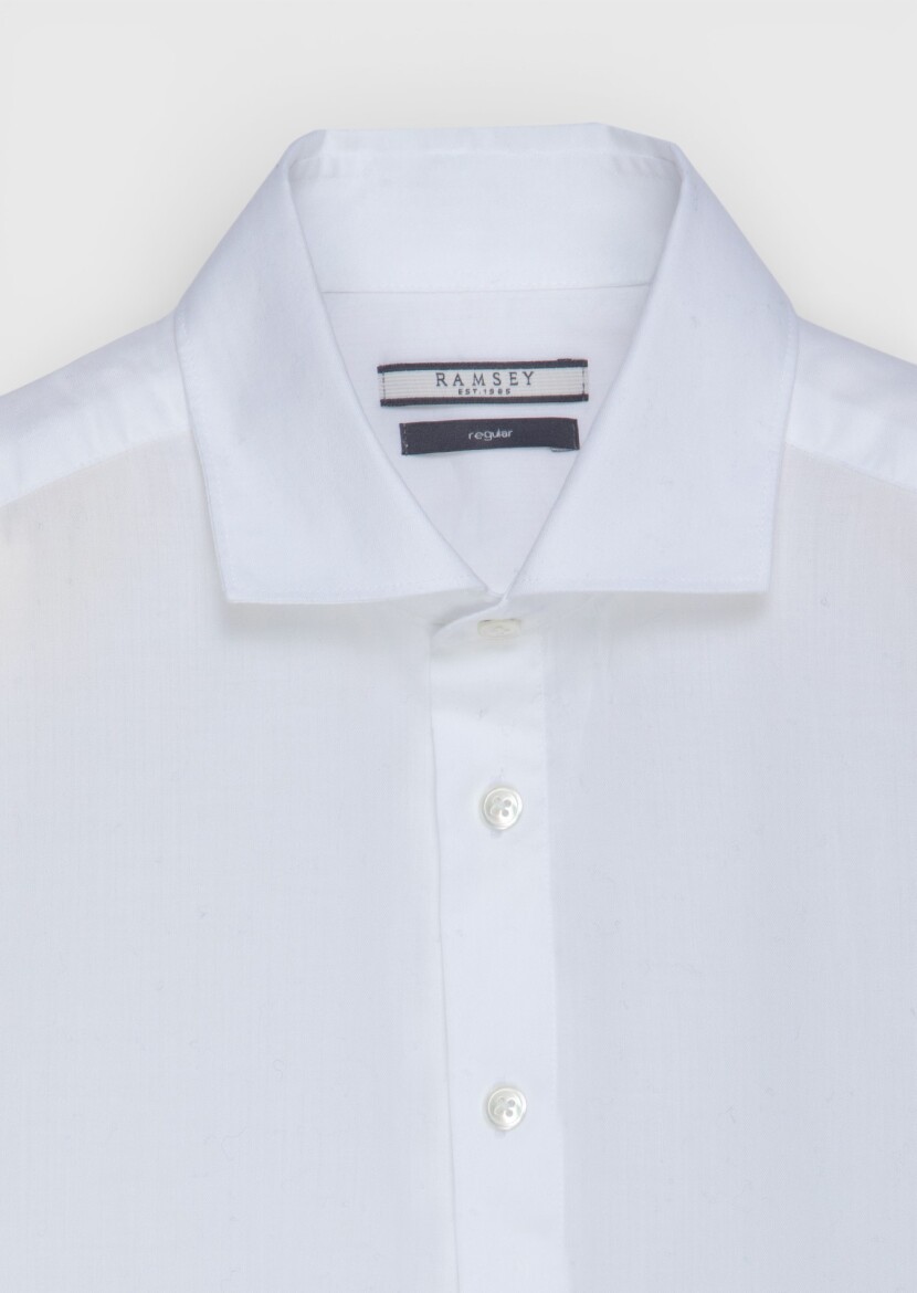 White Plain Casual Fit Weaving Casual 100% Cotton Shirt - 5