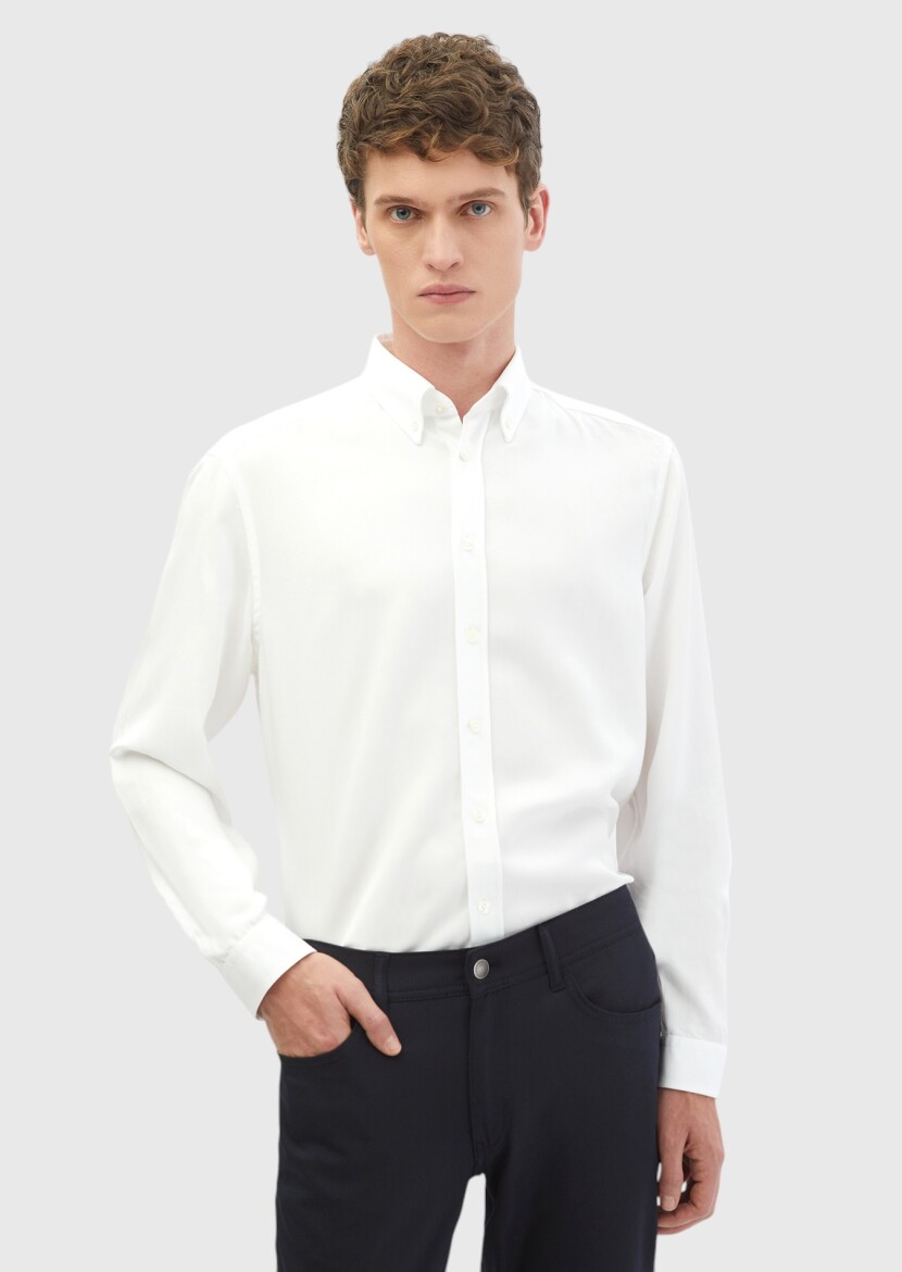 White Plain Casual Fit Weaving Casual Shirt 