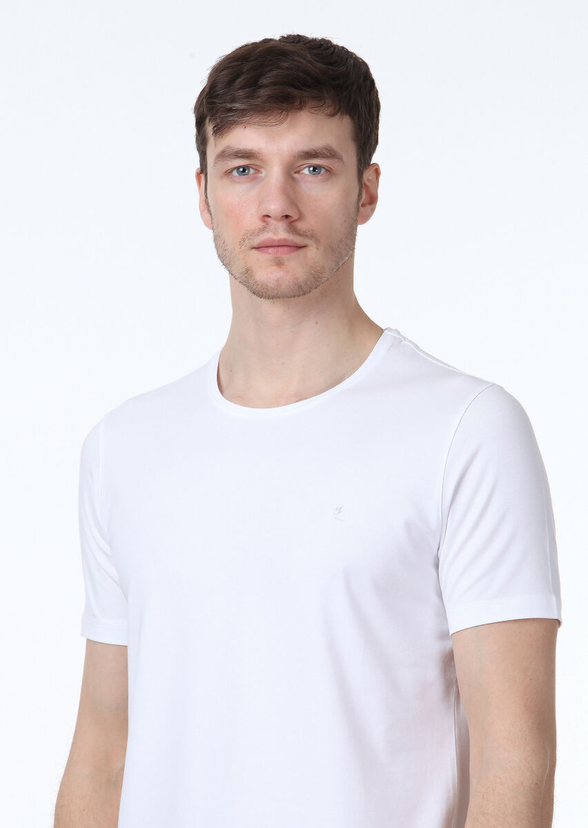 White Plain Cotton Blended T-Shirt - 3