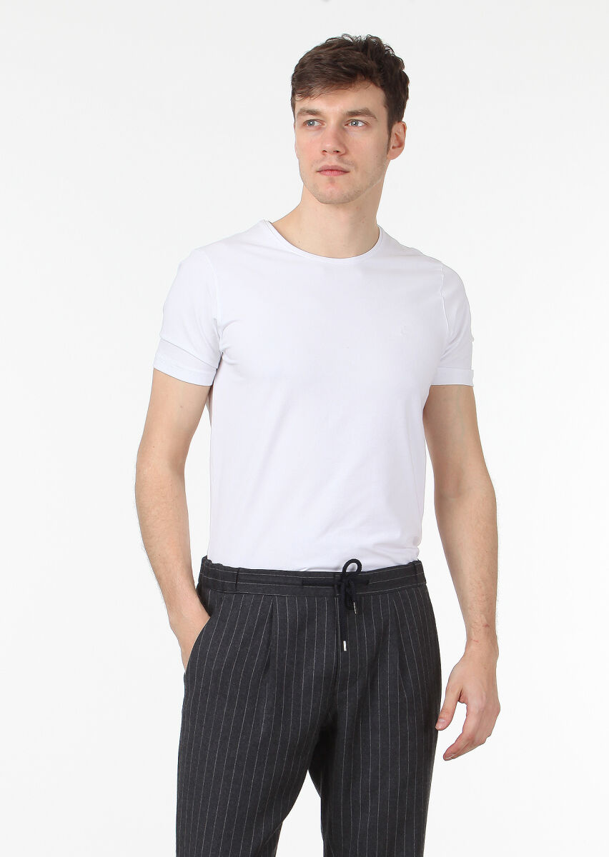 White Plain Cotton Blended T-Shirt - 1