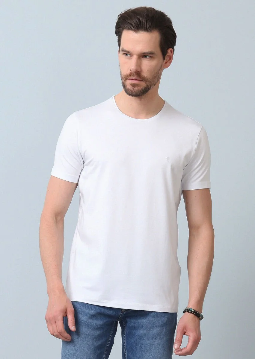 White Plain Cotton Blended T-Shirt - 5