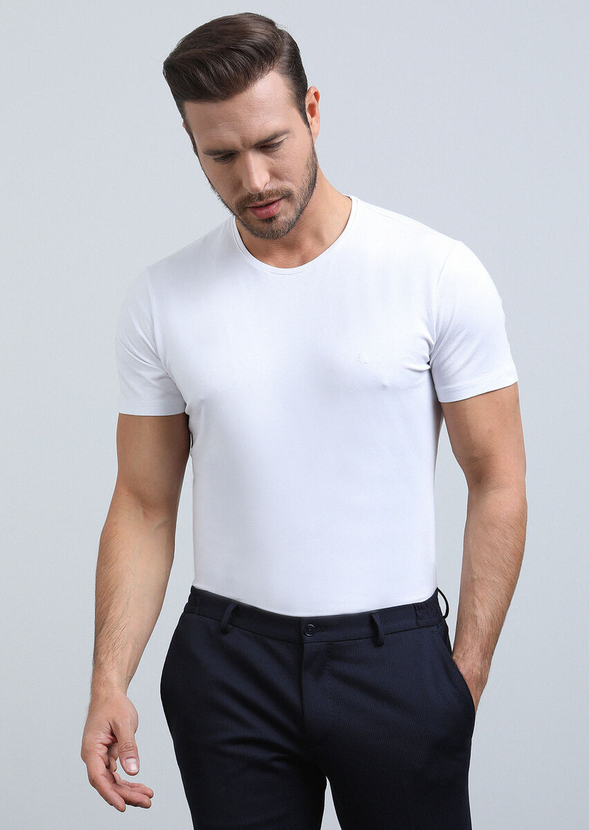 White Plain Cotton Blended T-Shirt - 4