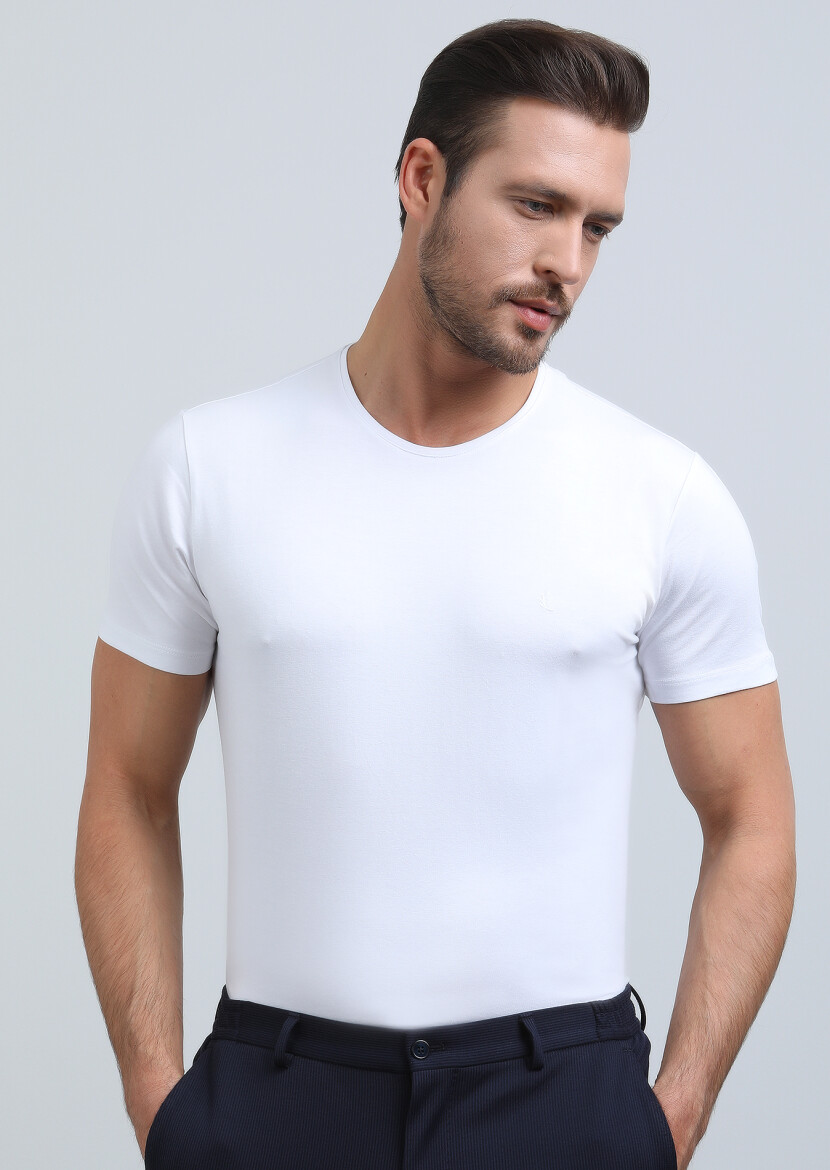 White Plain Cotton Blended T-Shirt - 2