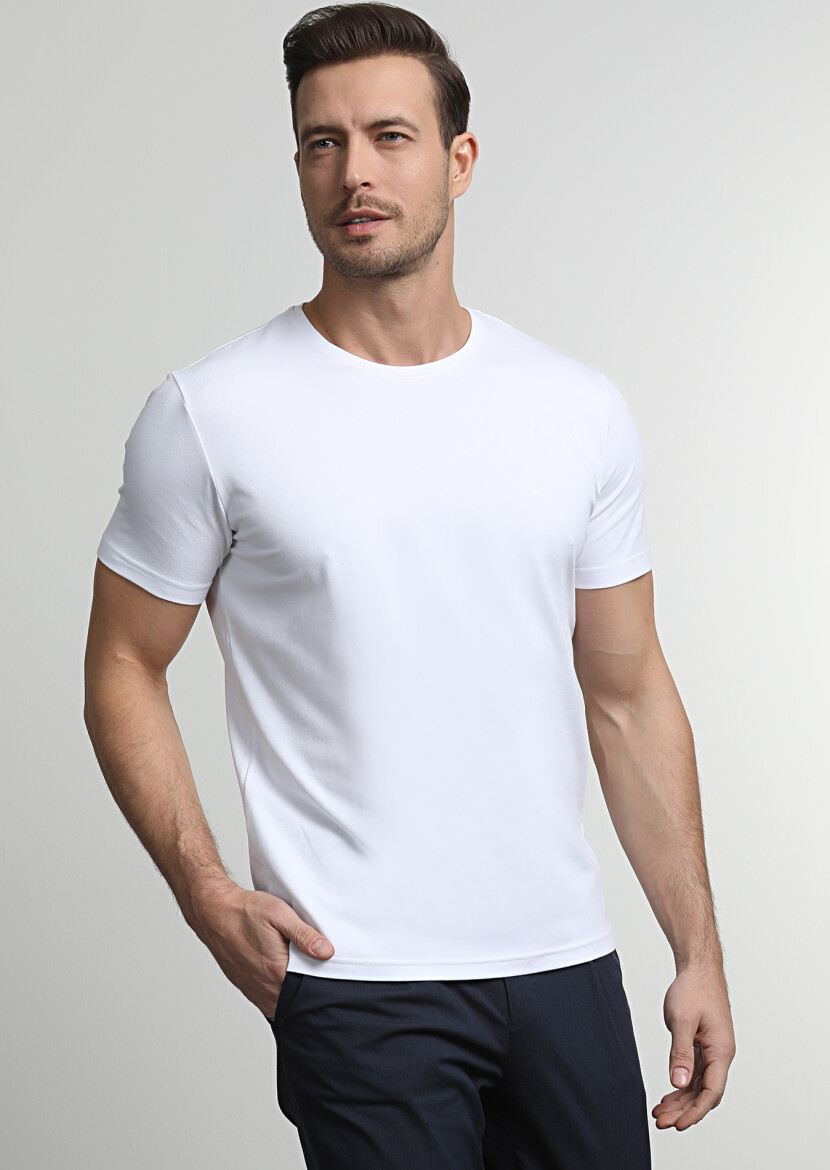 White Plain Cotton Blended T-Shirt 