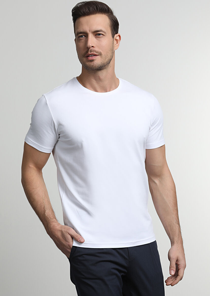 White Plain Cotton Blended T-Shirt - 1