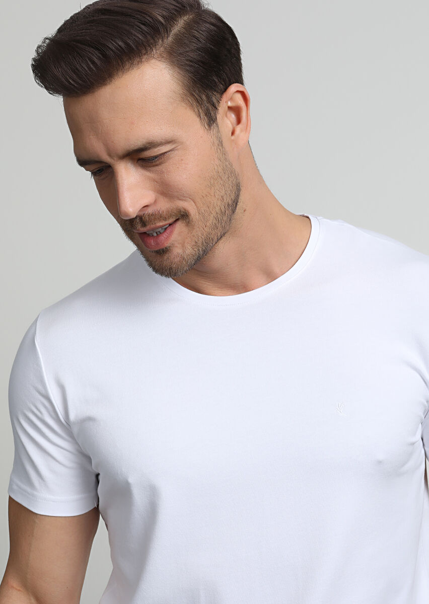 White Plain Cotton Blended T-Shirt - 2