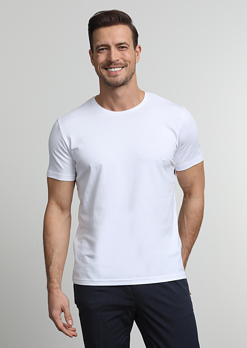 White Plain Cotton Blended T-Shirt - 3