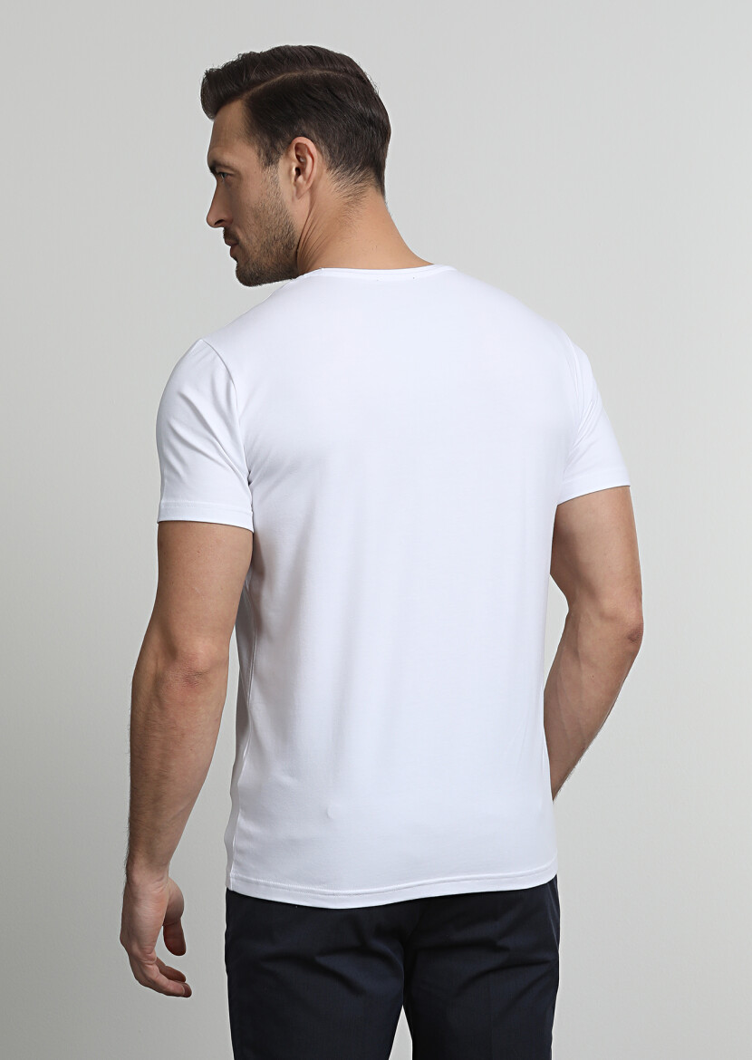 White Plain Cotton Blended T-Shirt - 4