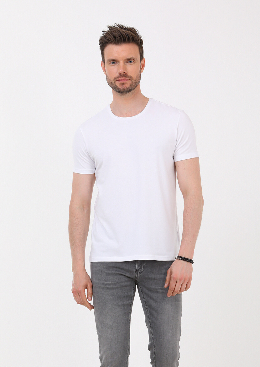 White Plain Cotton Blended T-Shirt - 2