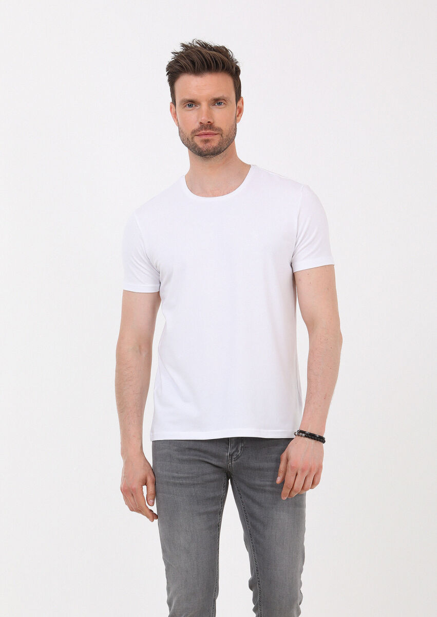 White Plain Cotton Blended T-Shirt - 2