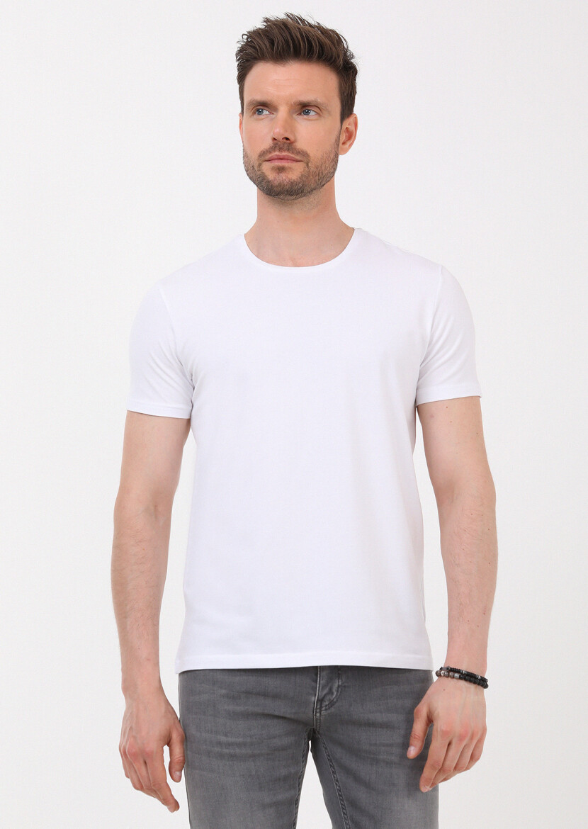 White Plain Cotton Blended T-Shirt - 1