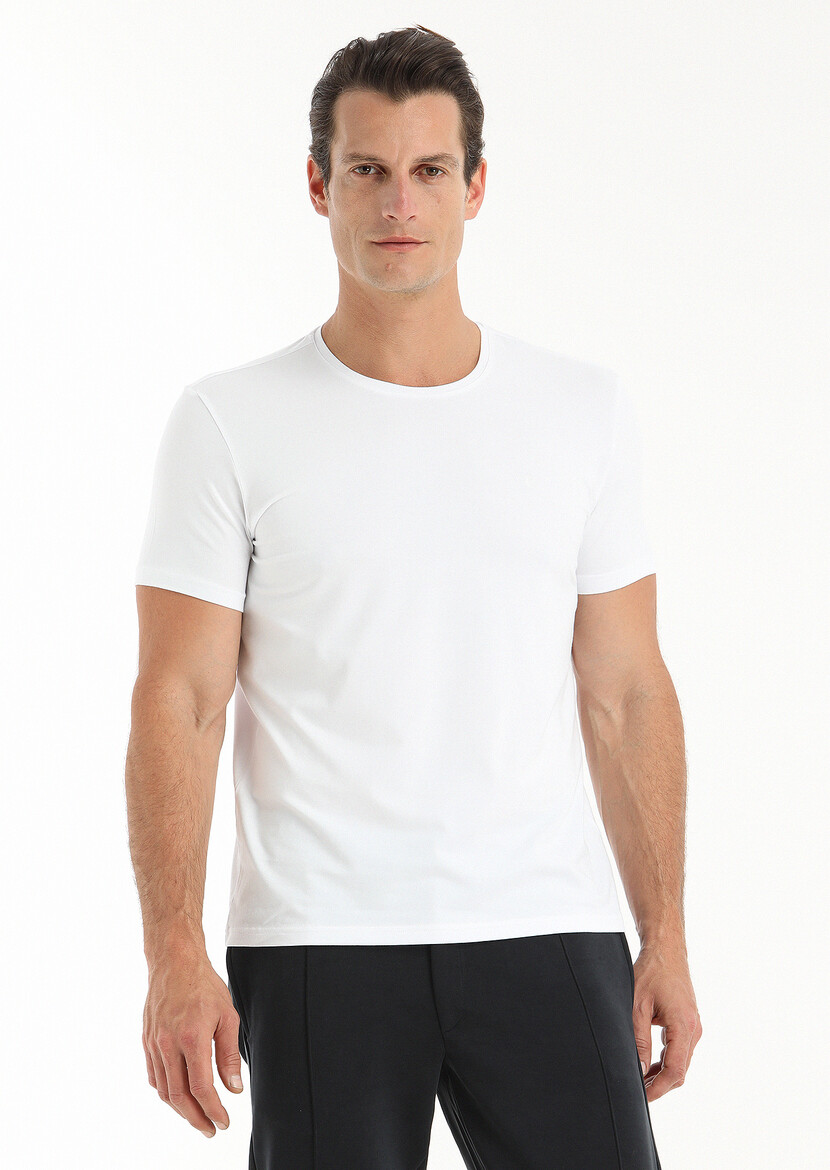 White Plain Cotton Blended T-Shirt - 3