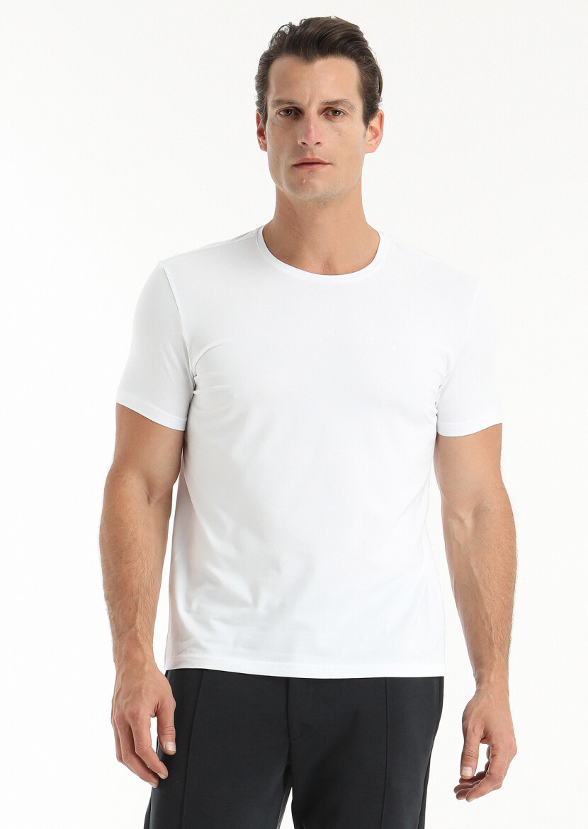 White Plain Cotton Blended T-Shirt - 4