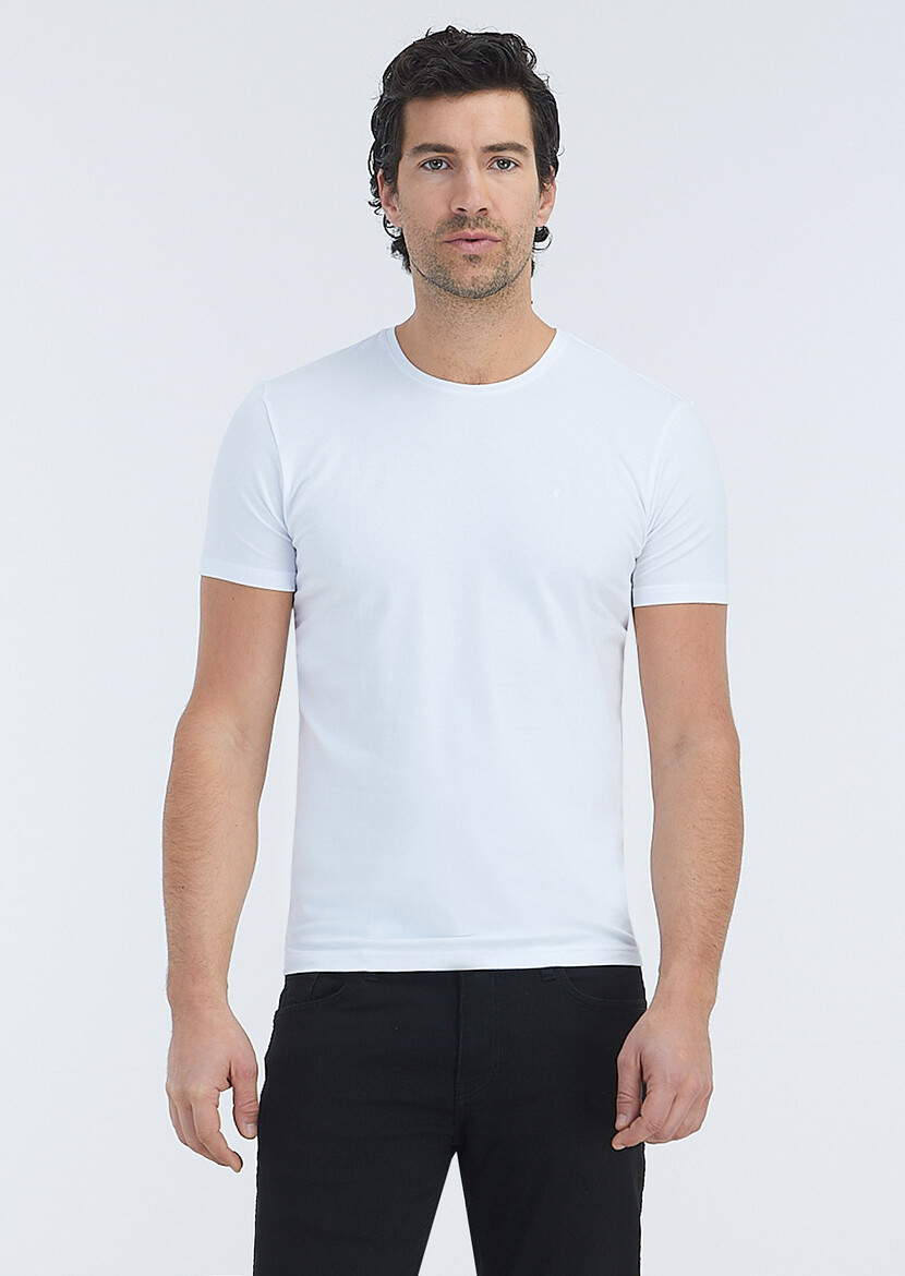 White Plain Cotton Blended T-Shirt - 1