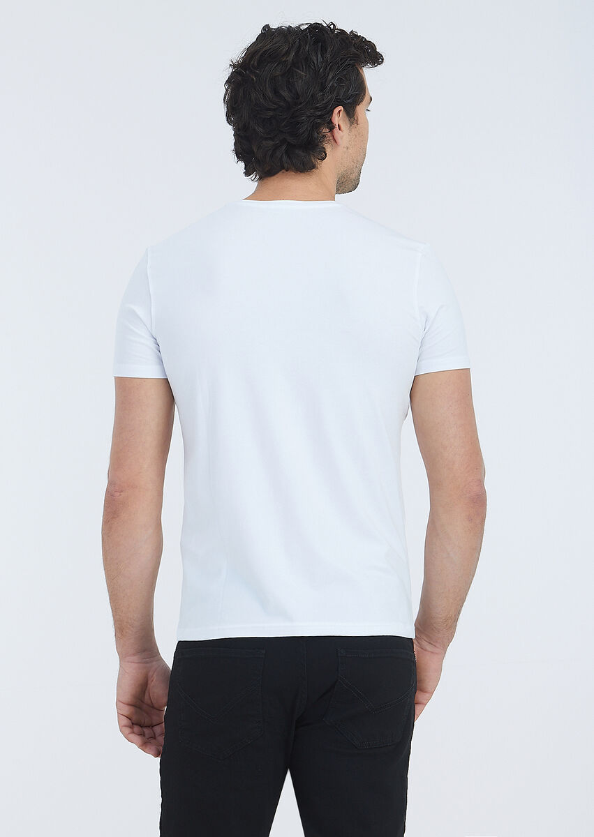 White Plain Cotton Blended T-Shirt - 4