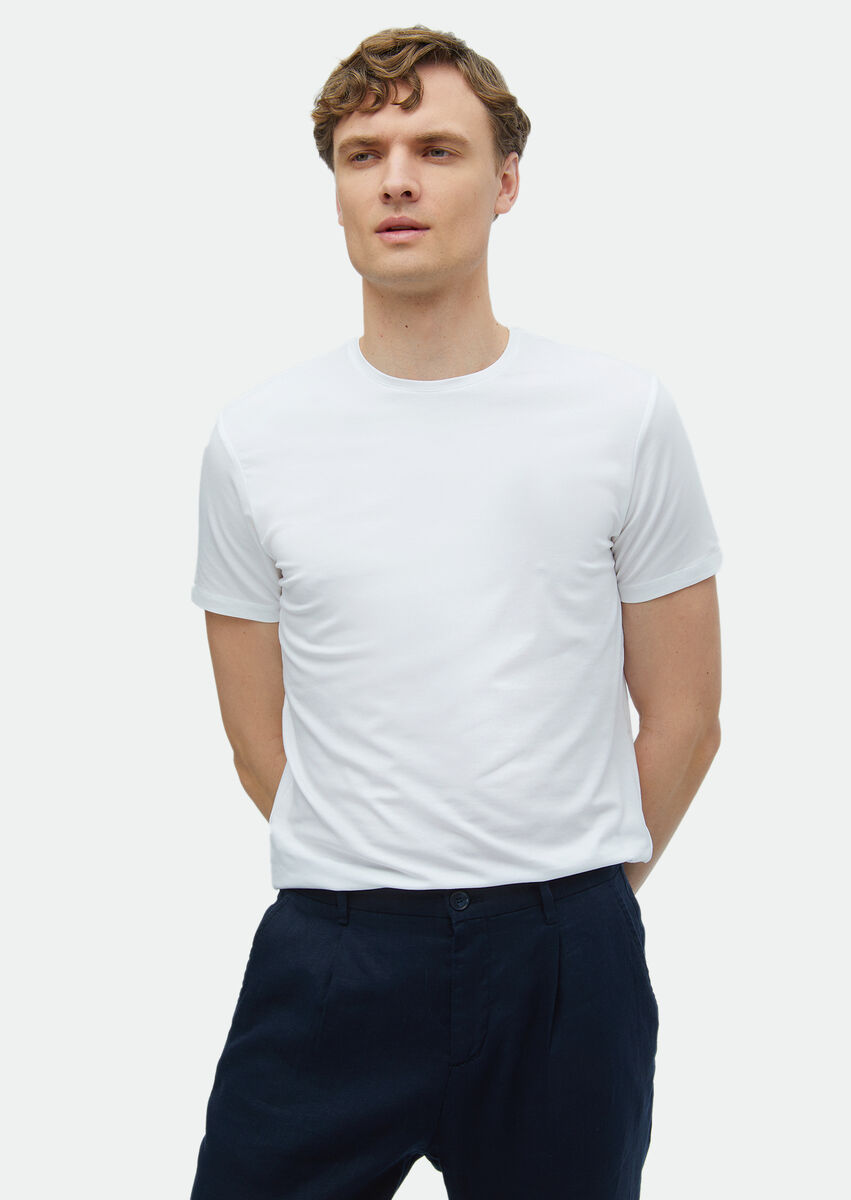 White Plain Cotton Blended T-Shirt - 1