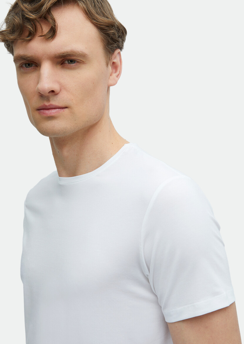 White Plain Cotton Blended T-Shirt - 4