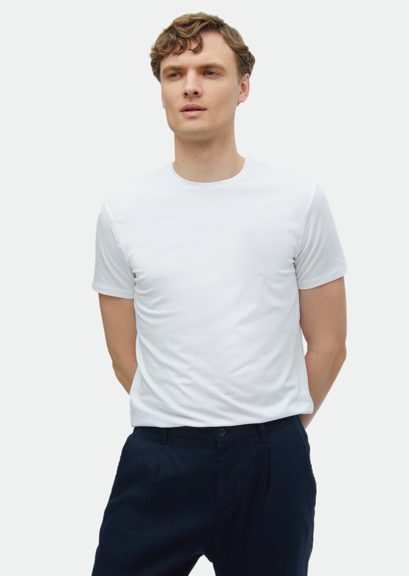 White Plain Cotton Blended T-Shirt 