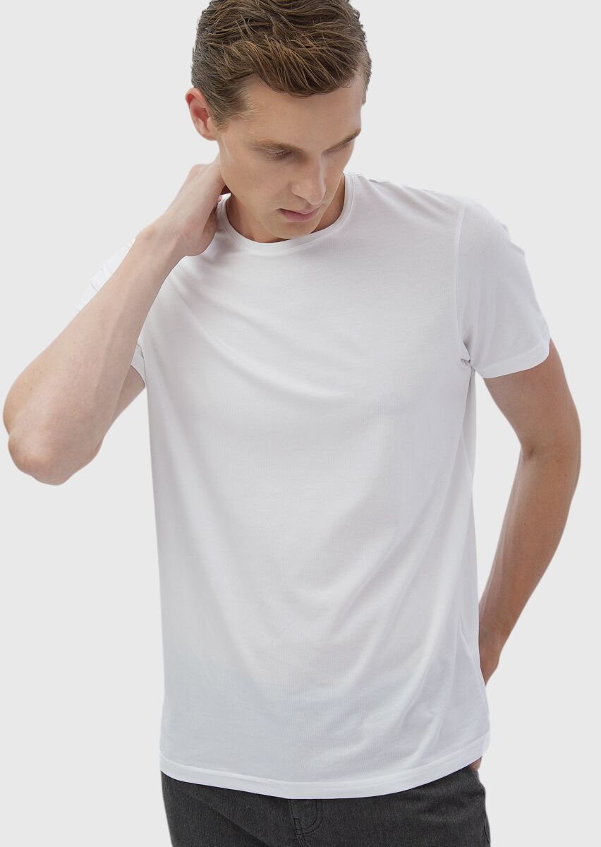 White Plain Cotton Blended T-Shirt - 1