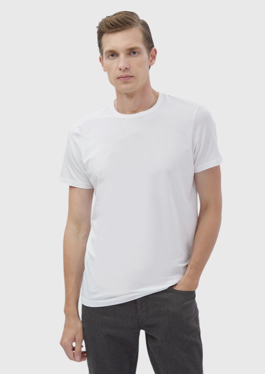 White Plain Cotton Blended T-Shirt - 3