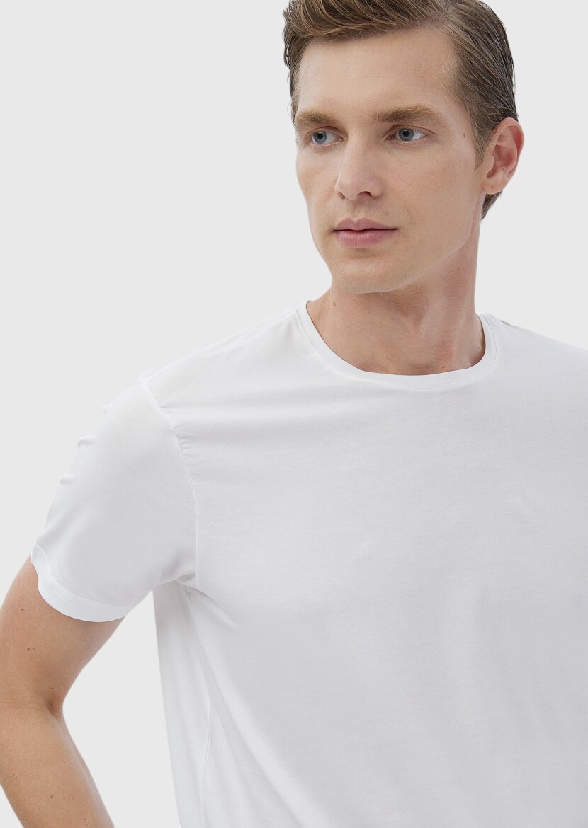 White Plain Cotton Blended T-Shirt - 4