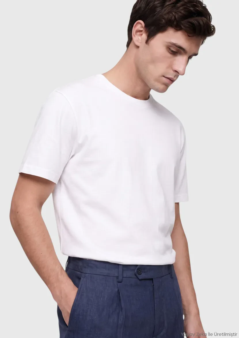 White Plain Cotton Blended T-Shirt - RAMSEY