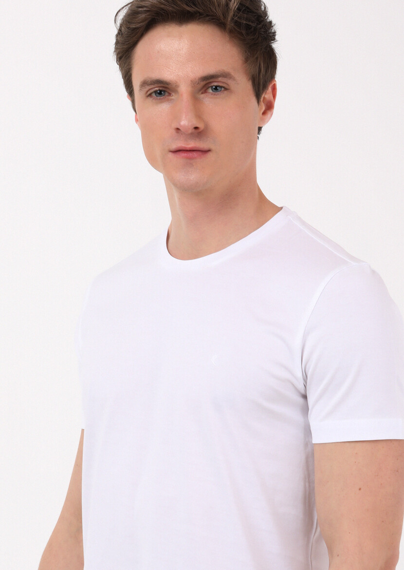 White Plain Crew Neck 100% Cotton T-Shirt - 3