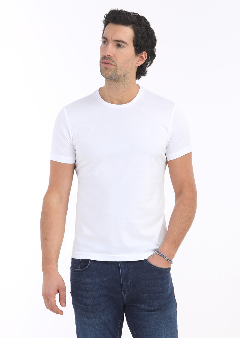 White Plain Crew Neck 100% Cotton T-Shirt - 2