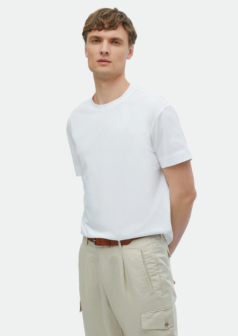 White Plain Crew Neck 100% Cotton T-Shirt 