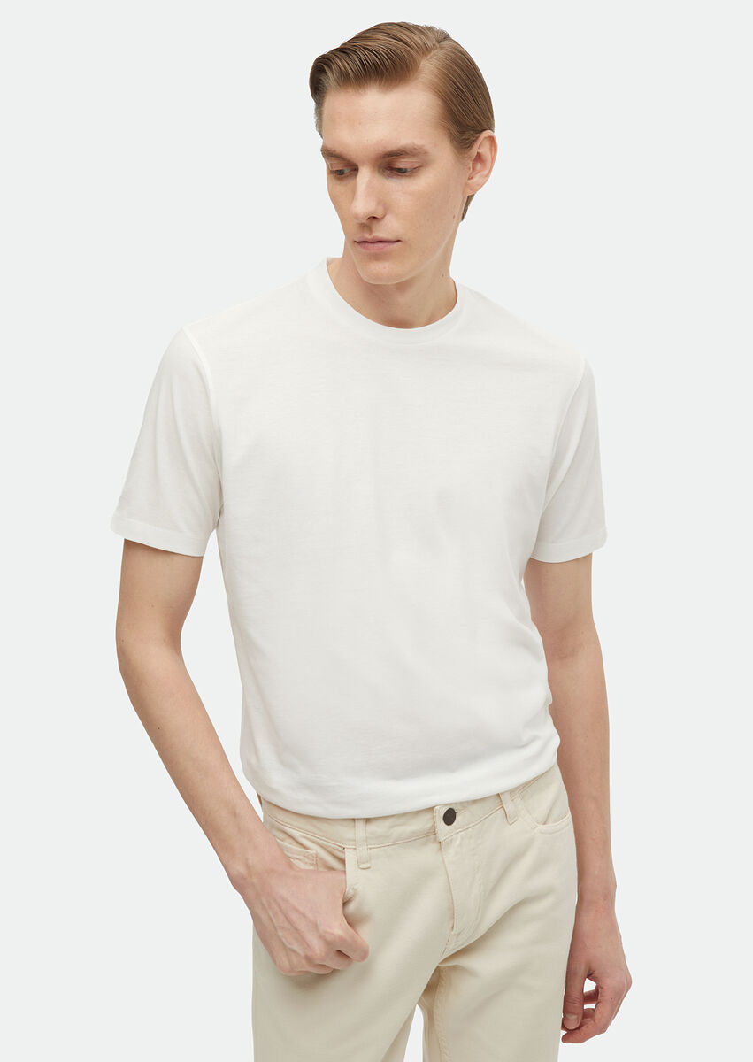 White Plain Crew Neck 100% Cotton T-Shirt - 1