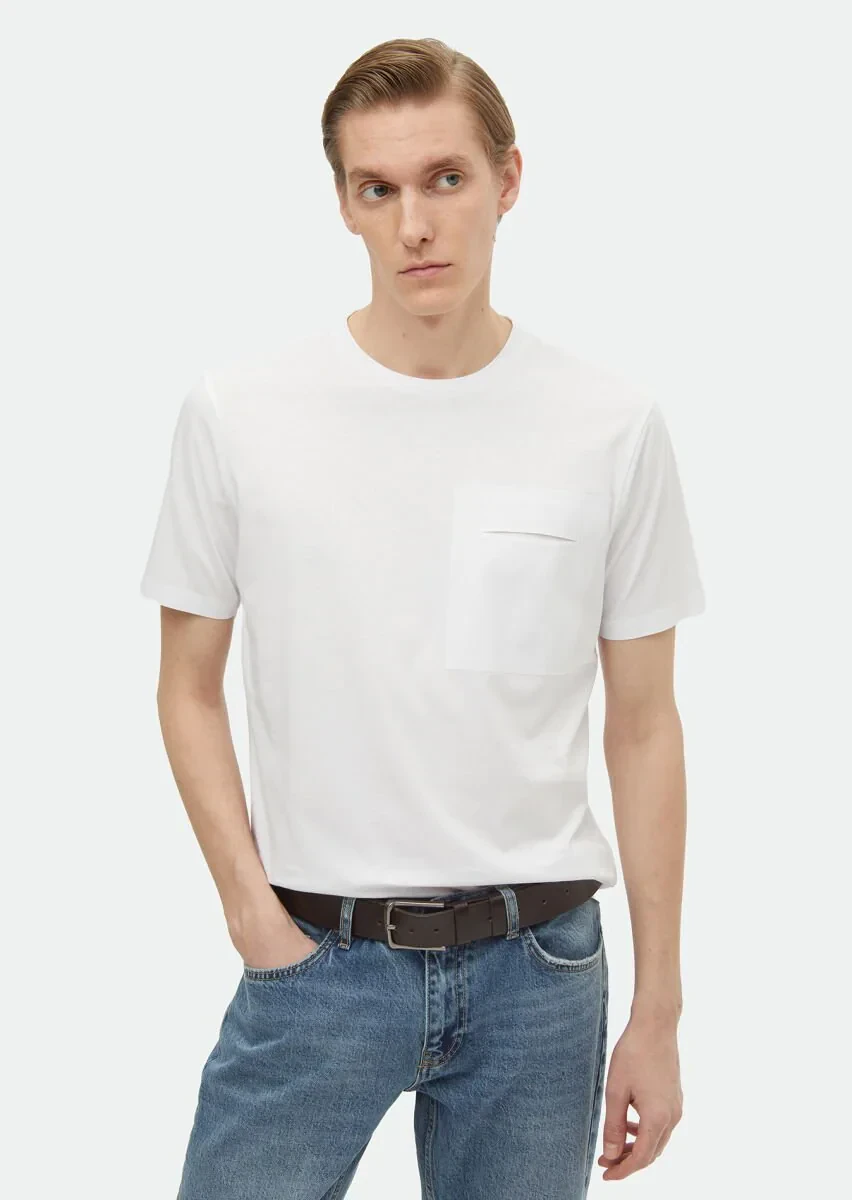 White Plain Crew Neck 100% Cotton T-Shirt - 2