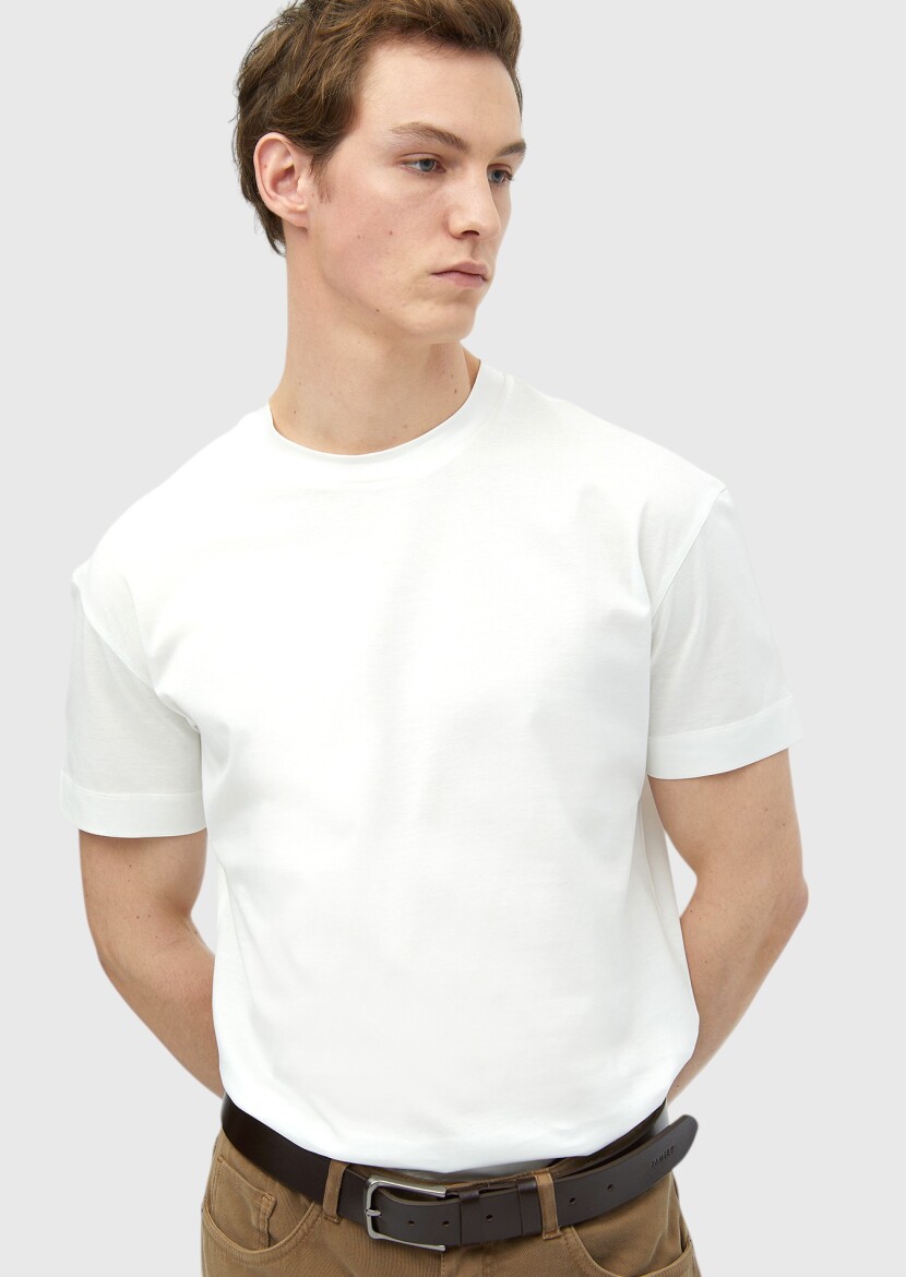 White Plain Crew Neck 100% Cotton T-Shirt - 4