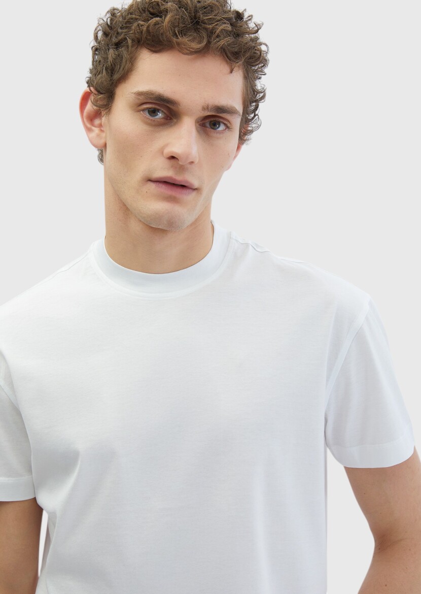 White Plain Crew Neck 100% Cotton T-Shirt - 3