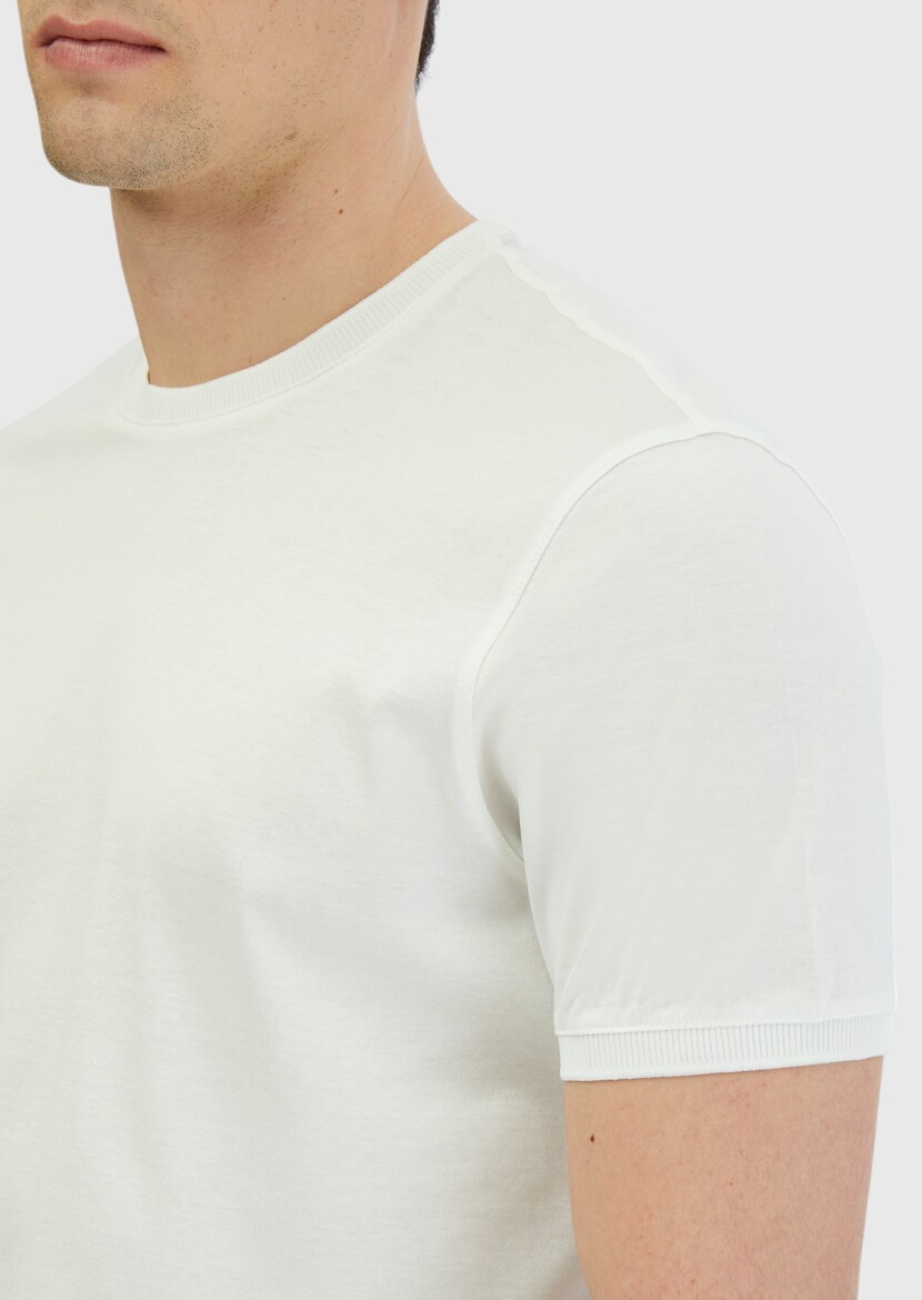 White Plain Crew Neck 100% Cotton T-Shirt - 4