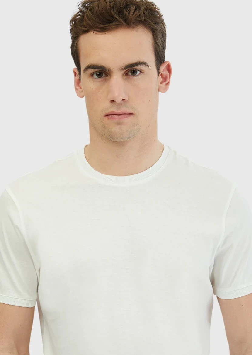 White Plain Crew Neck 100% Cotton T-Shirt - 3