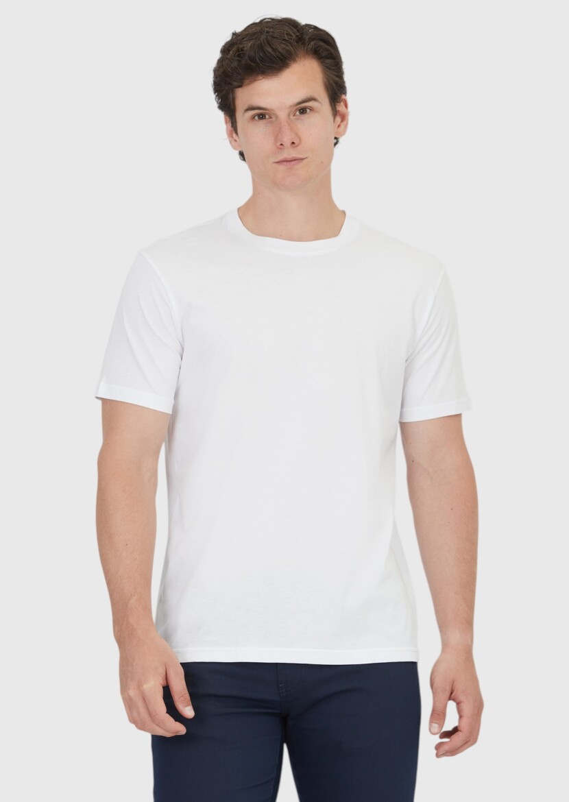 White Plain Crew Neck 100% Cotton T-Shirt - RAMSEY