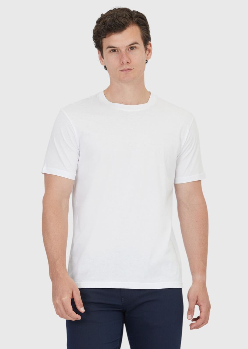 White Plain Crew Neck 100% Cotton T-Shirt - 1
