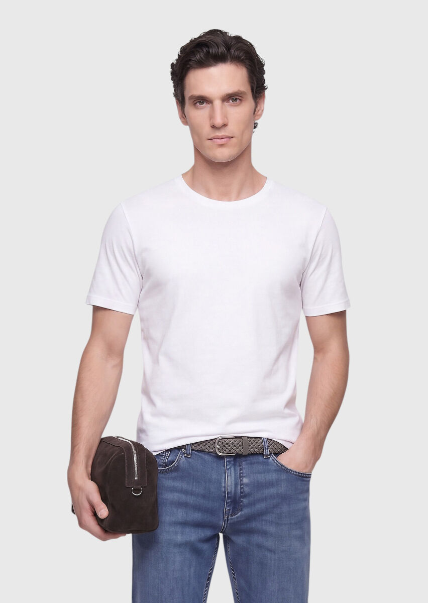 White Plain Crew Neck 100% Cotton T-Shirt - 2