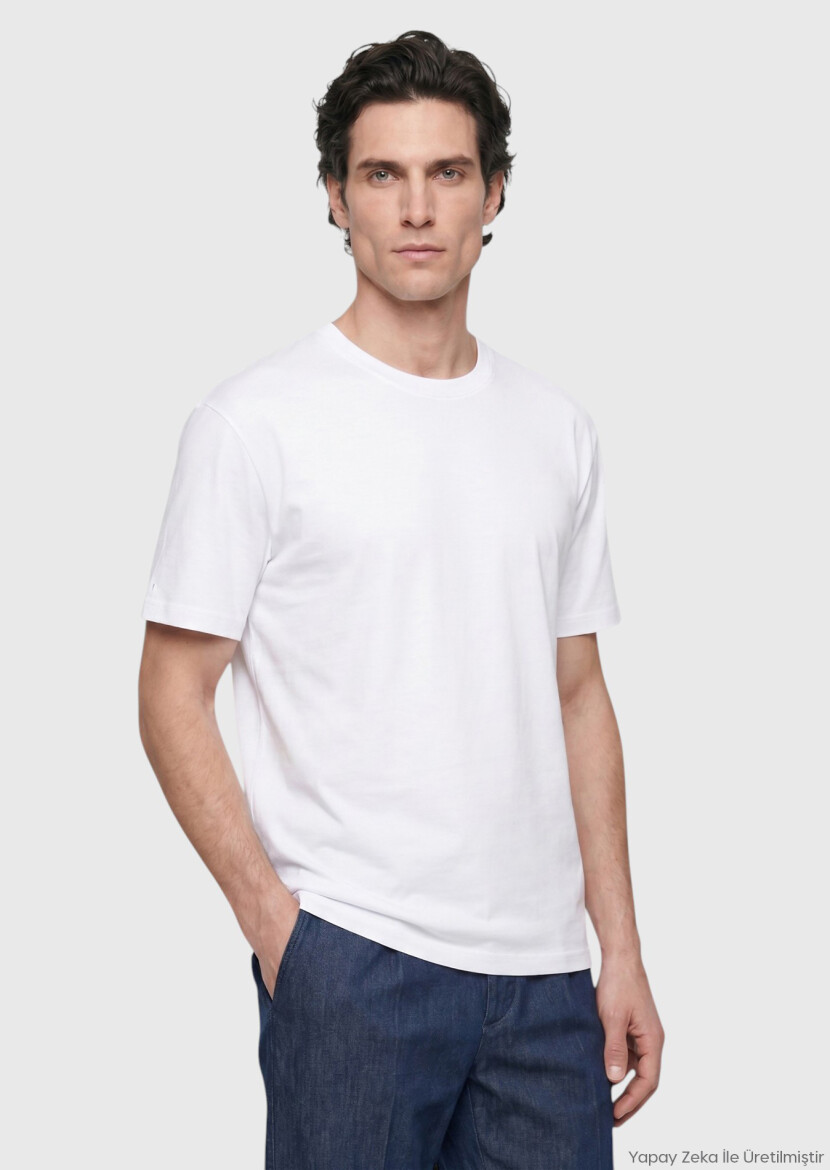White Plain Crew Neck 100% Cotton T-Shirt - RAMSEY