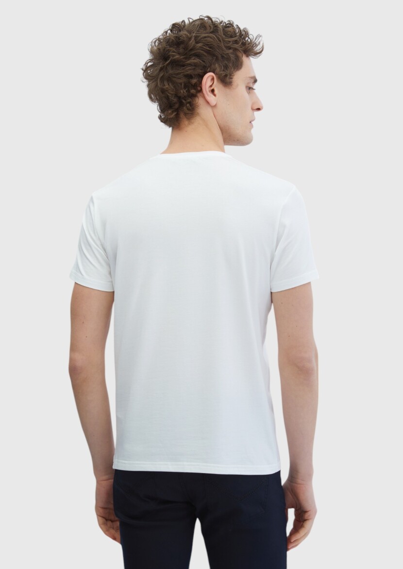 White Plain Crew Neck Cotton Blended T-Shirt - 5