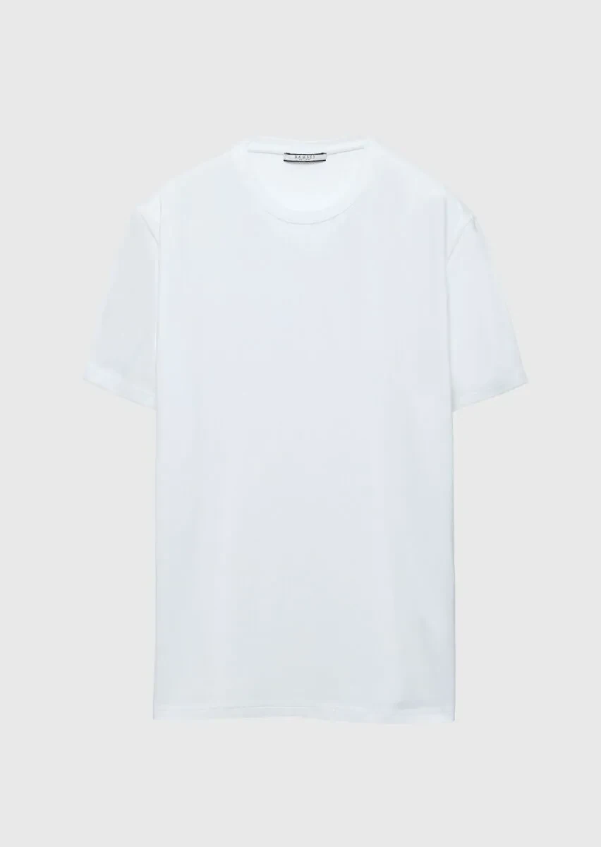 White Plain Crew Neck Cotton Blended T-Shirt - 1